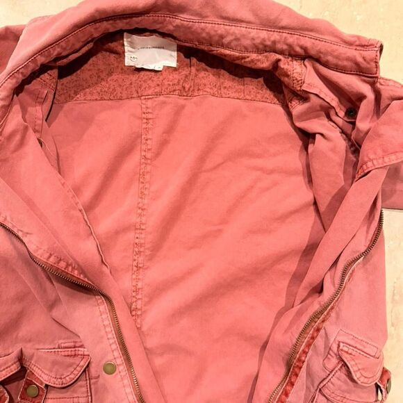Anthropologie Pink Utility Jacket XS Cropped Cotton Blend Moto Style Lightweight - Picture 5 of 7